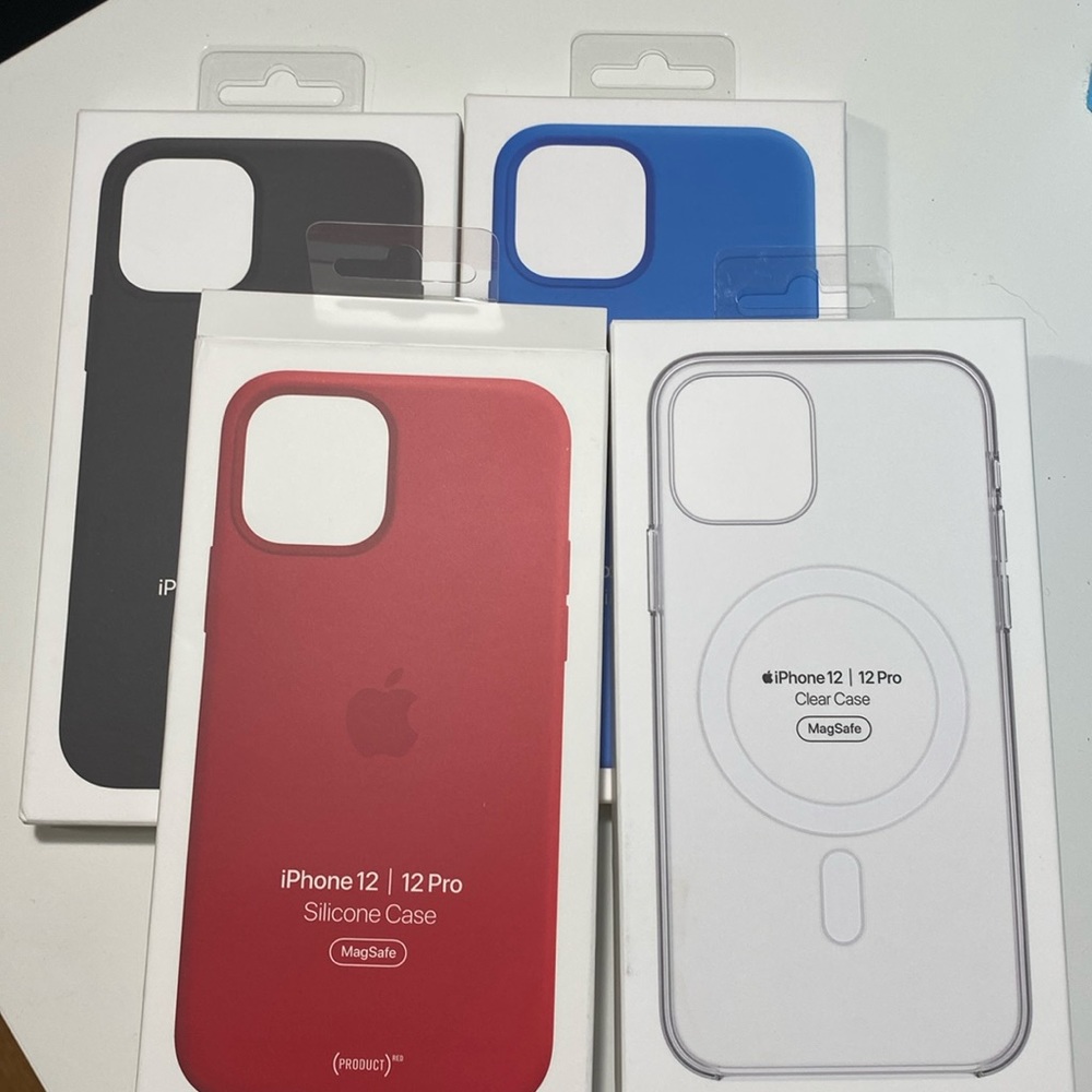 Apple iPhone, iPhone 12/12 pro silicone case LOT. Capri blue, clear, black, red.